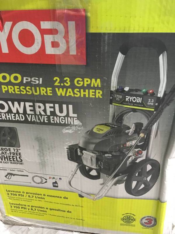 lot 33 image: Ryobi 2,700 PSI 2.3 GPM Gas Pressure Washer  open box in like new condition