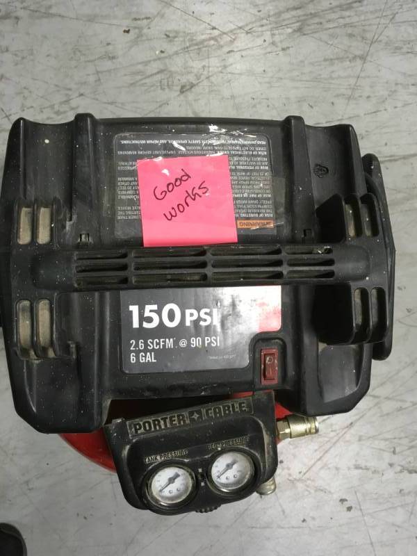 lot 35 image: Porter-Cable 6 Gal. 150 PSI Portable Electric Pancake Air Compressor USED in good condition