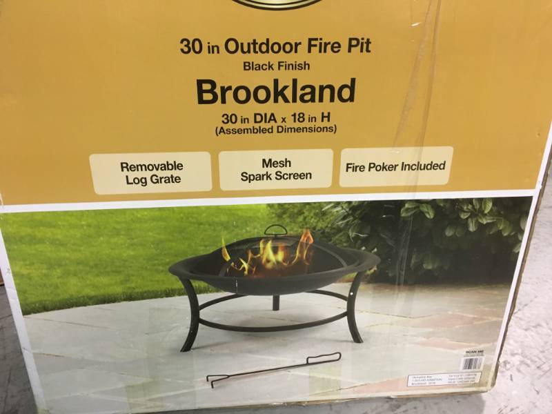 lot 45 image: Fire Pit 30 In. Black Wood Grate, Mesh Cover Poker Incl. Steel not used
