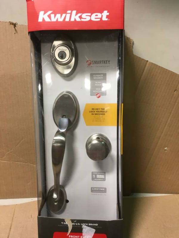 lot 55 image: Kwikset Chelsea Satin Nickel Single Cylinder Door Handleset with Juno Knob Featuring SmartKey Security not used