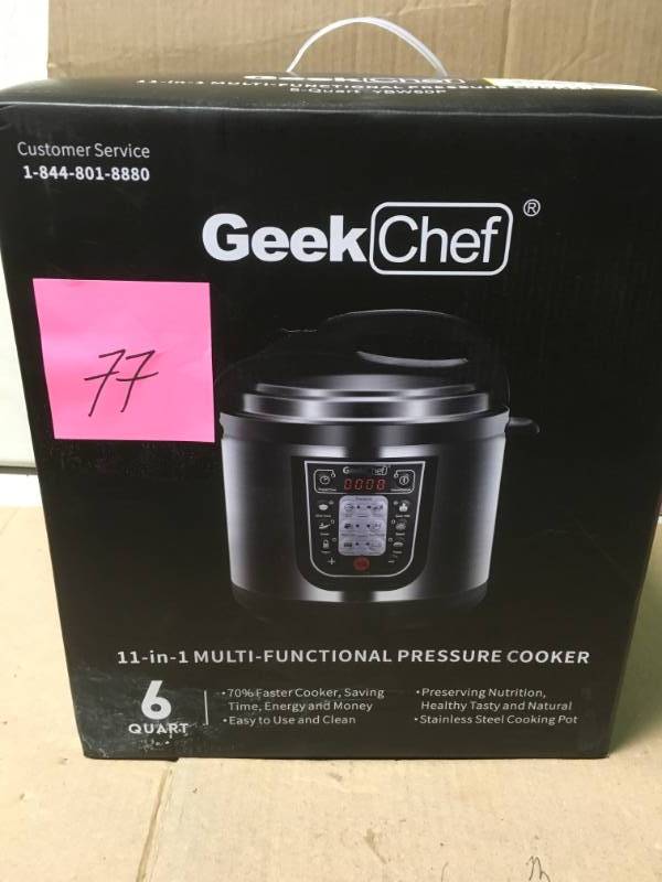 lot 77 image: GeekChef 11-in-1 Multi-Functional Pressure Cooker YBW60P not used