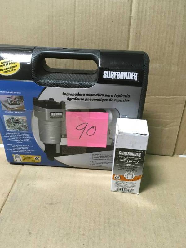 lot 90 image: Surebonder 9615A Upholstery Stapler with Carrying Case not used