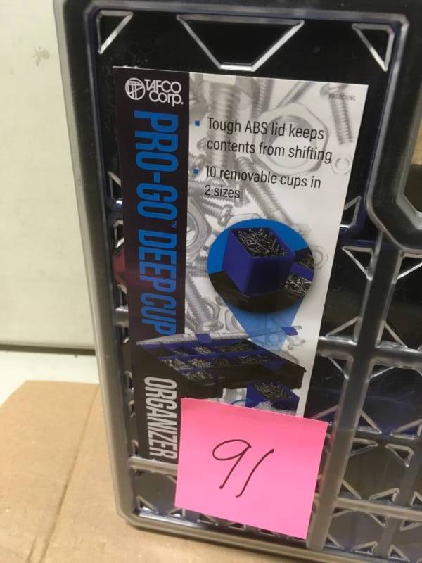 lot 91 image: TAFCO Product 10-Compartment Pro-Go Deep Cup Small Parts Organizer, Blue not used
