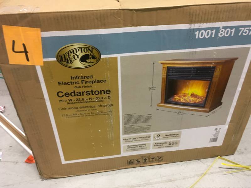 Hampton Bay FP405R-QA-black Cedarstone 29 3-Element Mantel Electric Fireplace open box not used