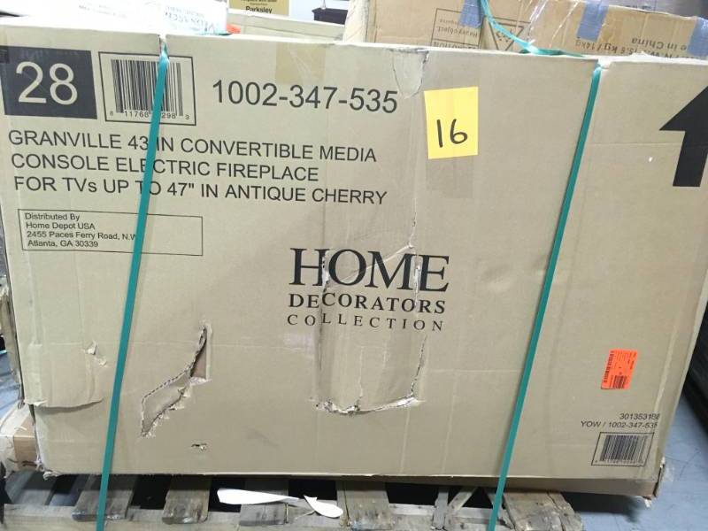 Home Decorators Collection Granville 43 in. Convertible Mantel Electric Fireplace in Antique Cherry with Faux Stone Surround open box not used