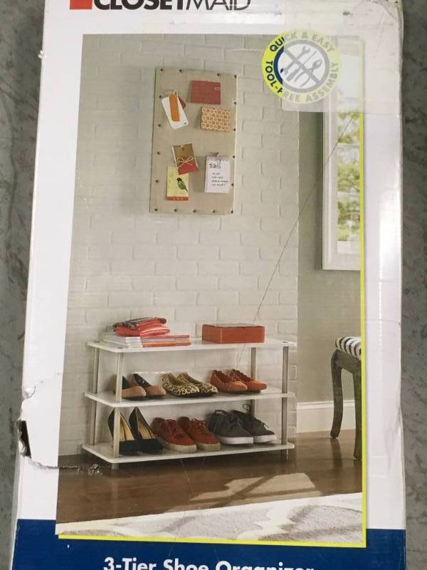 ClosetMaid 3-Tier Shoe Organizer in White open box not used