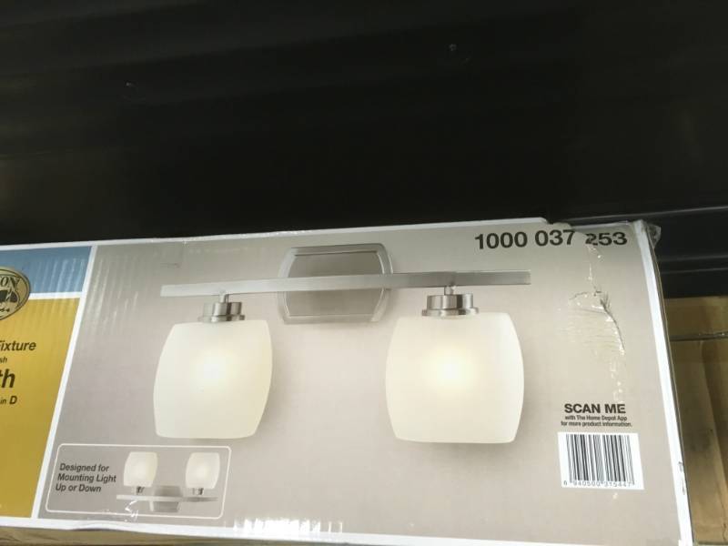Hampton Bay Tamworth 2-Light Brushed Nickel Vanity Light with Frosted Glass Shades not used