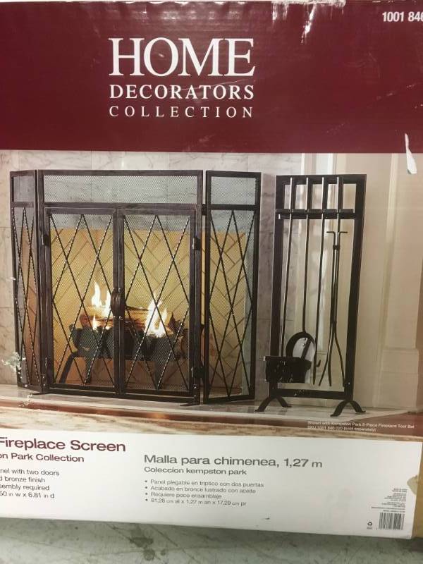 Home Decorators Collection Kempston Park Oil Rubbed Bronze 3-Panel 50 in. Fireplace Screen with Doors open box not used