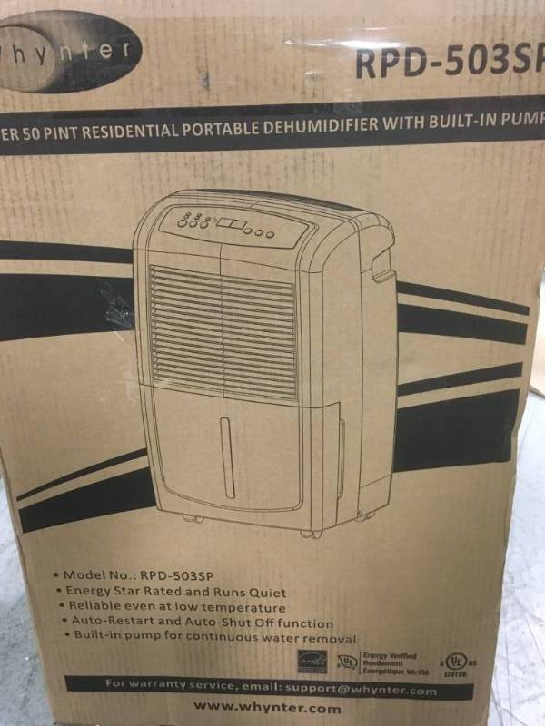 Whynter Energy Star 50 Pint Portable Dehumidifier with Pump RPD-503SP open box not used