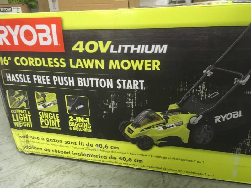 Ryobi 16 in. 40-Volt Lithium-Ion Cordless Battery Walk Behind Push Lawn Mower - 4.0 Ah BatteryCharger Included open box not used