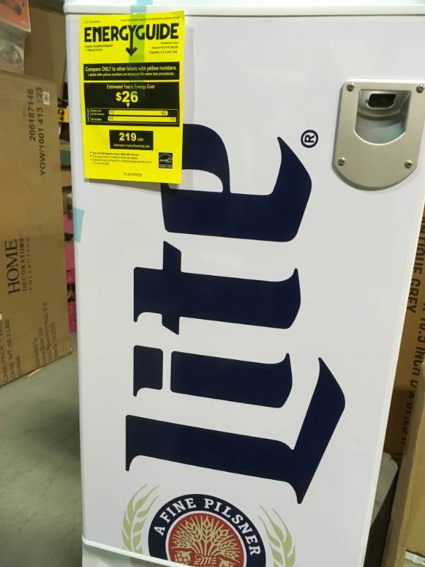 Koolatron 3.3 cu. ft. Miller Lite Mini Refrigerator in White open box not used