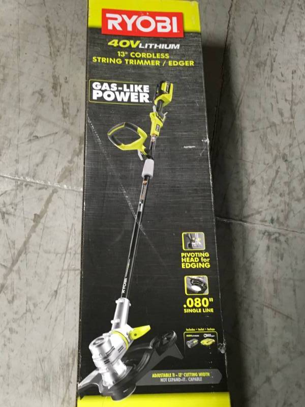 lot 5 image: Ryobi 40-Volt Lithium-Ion Cordless String TrimmerEdger - 2.6 Ah Battery and Charger Included not used