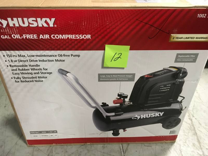 lot 12 image: Husky 8G 150 PSI Hotdog Air Compressor in like new condition