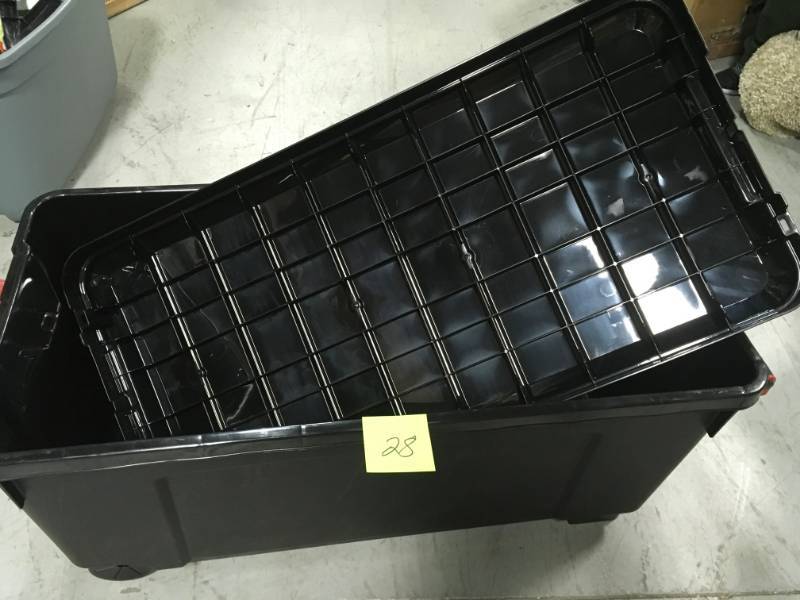 lot 28 image: IRIS 169 Qt. Store-It-All Tote Storage Bin in Black not used