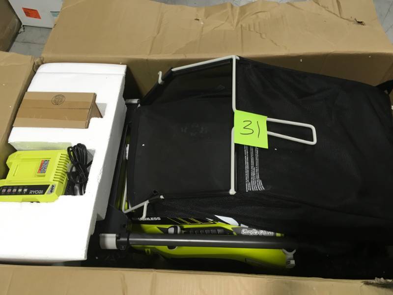 lot 31 image: Ryobi 20 in. 40-Volt Brushless Lithium-Ion Cordless Battery Walk Behind Push Lawn Mower - 5.0 Ah BatteryCharger Included  in like new condition