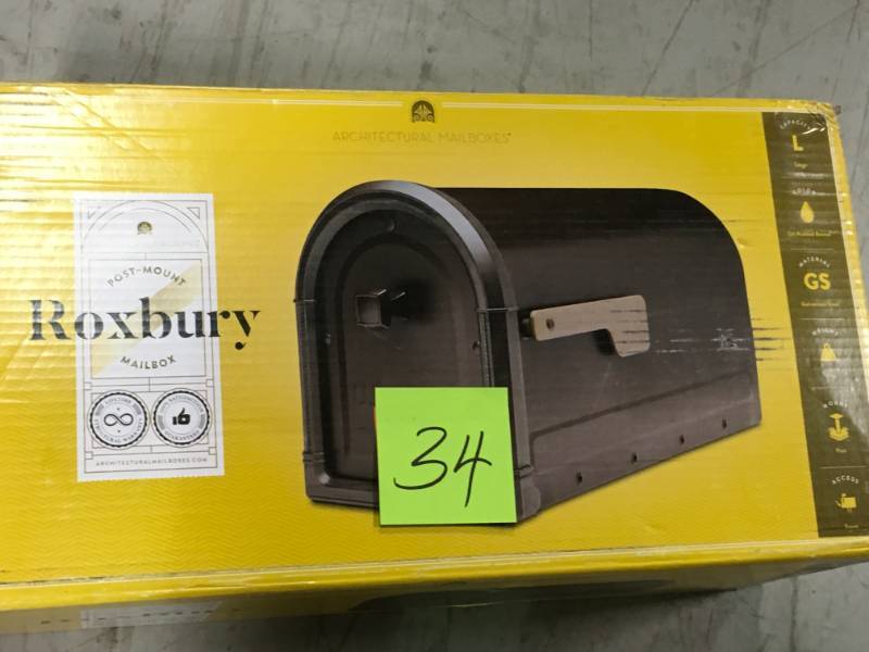 lot 34 image: Architectural Mailboxes Roxbury Post Mount Mailbox Rubbed Bronze with Premium Cast Aluminum Knob and Champagne Flag