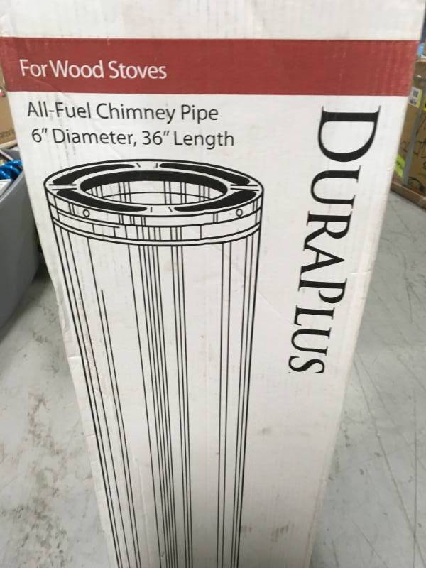 lot 53 image: DuraVent DuraPlus 6 in. Dia x 36 in. L Stainless Steel Triple-Wall Chimney Stove Pipe  in like new condition