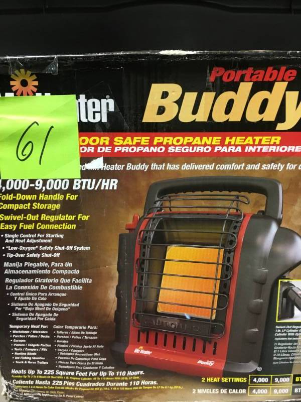lot 61 image: Mr. Heater 9,000 BTU Radiant Propane Portable Heater  tool only in like new condition