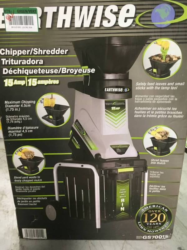 lot 67 image: Earthwise 15 Amp Electric Garden Chipper & Shredder  in like new condition