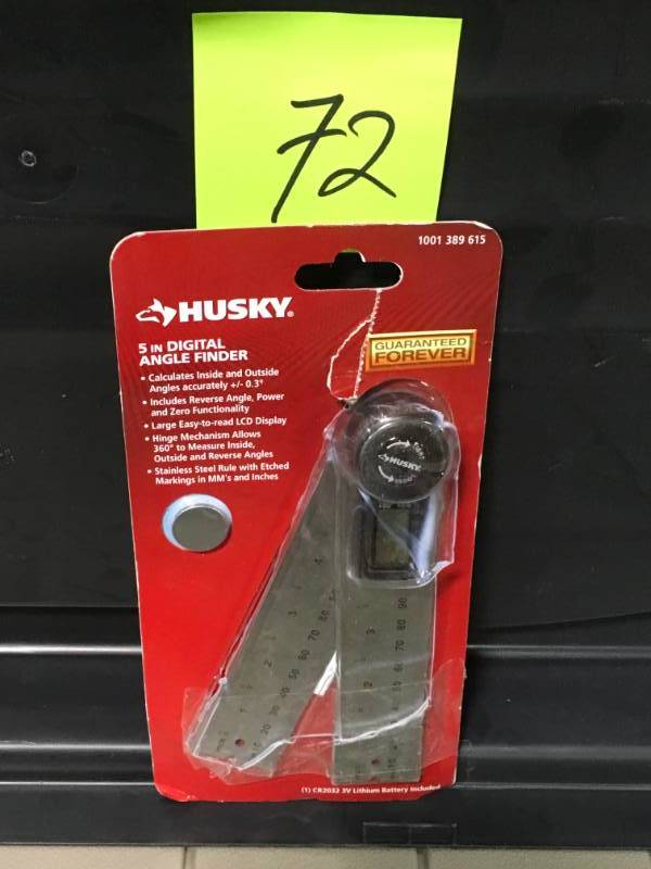 lot 72 image: Husky 5 Inch Digital Angle Finder 1001 389 615  in like new condition