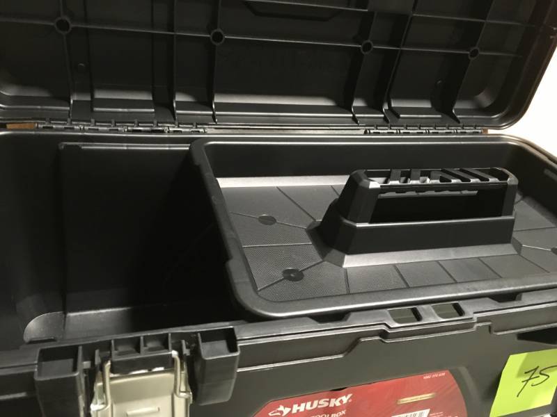 lot 75 image: Husky 26 in. Plastic Tool Box with Metal Latches in Black  in like new condition