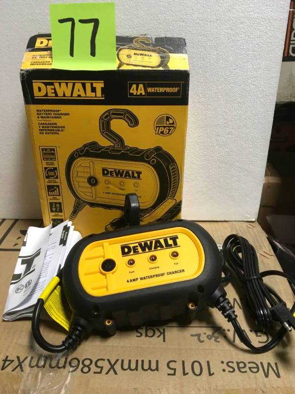 lot 77 image: Dewalt 4 amp Professional Waterproof Battery Charger  in like new condition