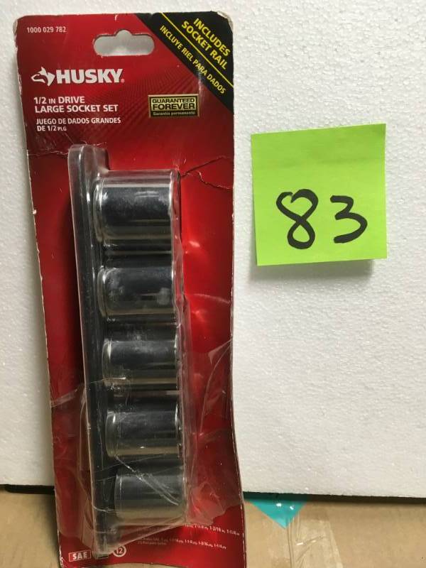 lot 83 image: Husky 12 in. Drive SAE X-Large Socket Set (5-Piece)  in like new condition