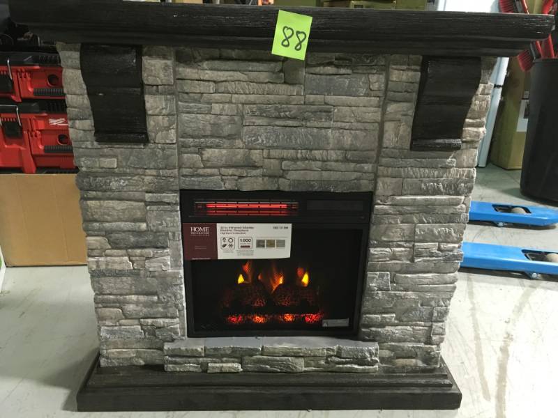 lot 88 image: Home Decorators Collection Highland 40 in. Media Console Electric Fireplace TV Stand in Faux Stone Gray not used