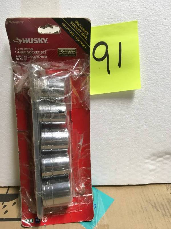 lot 91 image: Husky 12 in. Drive Metric X-Large Socket Set (5-Piece)  in like new condition