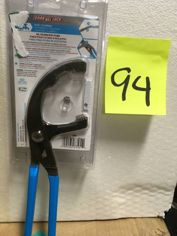 lot 94 image: Channellock 12 in. Oil FilterPVC Plier, Angled Head  in like new condition