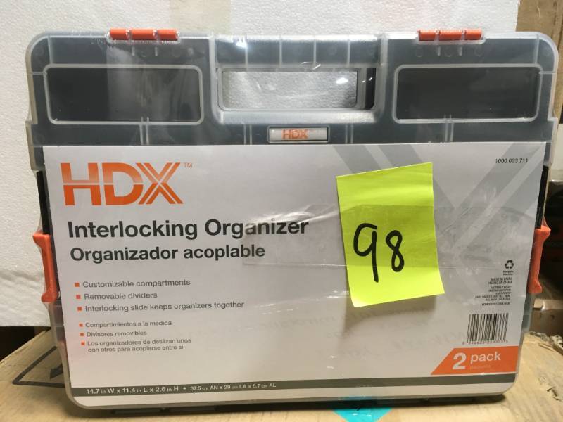 lot 98 image: HDX 15-Compartment Interlocking Small Parts Organizer in Black (2-Pack)  in like new condition