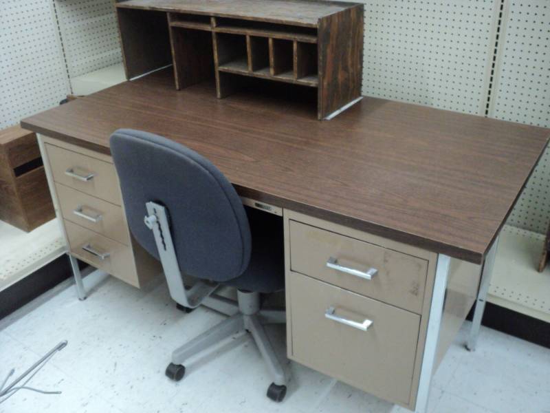 1-Steel  Desk with Wood Organizer...