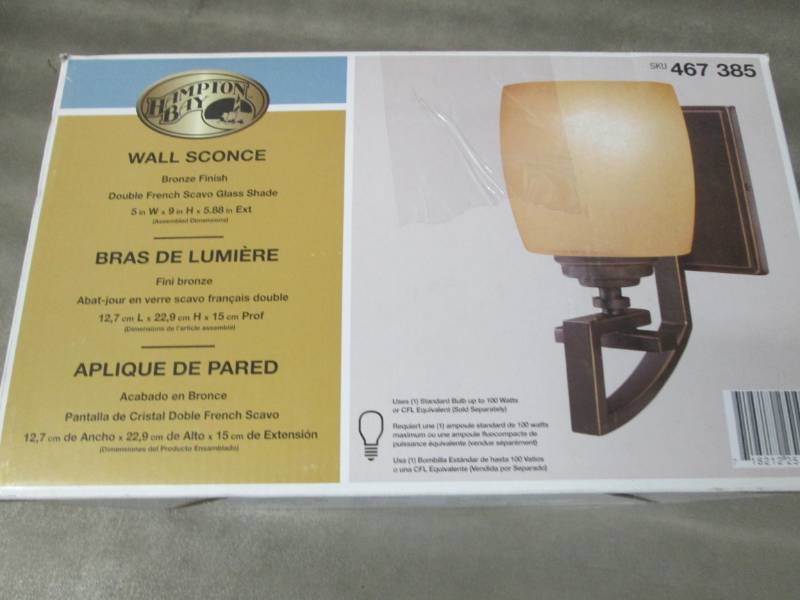 Hampton Bay 1-Light Bronze Sconce w...