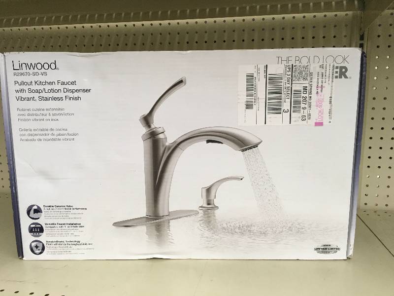lot 231 image: Kohler Linwood Pull Out Faucet, Retail $99.99