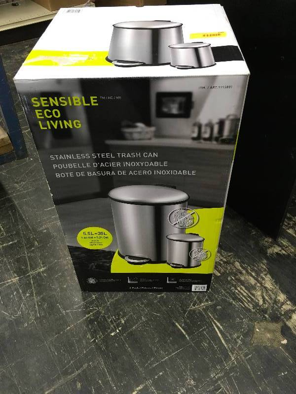 lot 290 image: Stainless Steel Trash Can Combo Pack, Retail $29.99