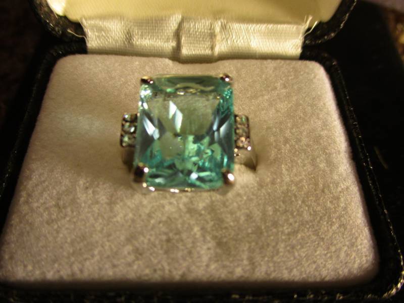 lot 5 image: Sterling Silver 925 Womens Ring Size 8  10.48 Ct Natural Aquamarine Stone