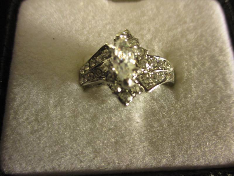 lot 9 image: Size 8  3.20 Marquise Cut White Sapphire 925 Sterling Silver Engagement Ring Ring
