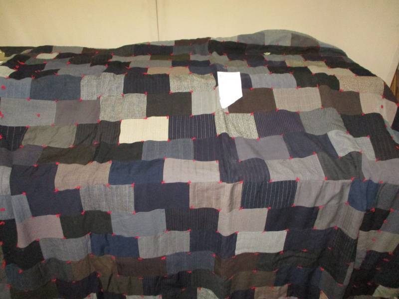 lot 49 image: Homemade Quilt made from pieces of mens suits