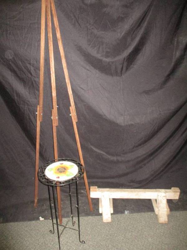 lot 91 image: little saw horse, easel part of it and plant stand
