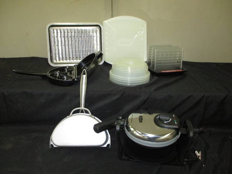 lot 167 image: Bella Flip Waffle Maker, Omlet Panss and other Pans and  dishes