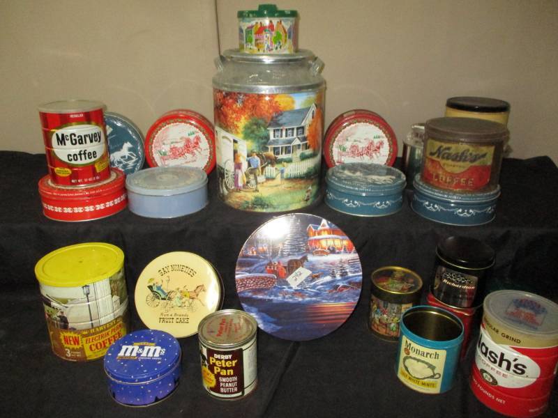 lot 14 image: Assorted Metal Tins Some Unique