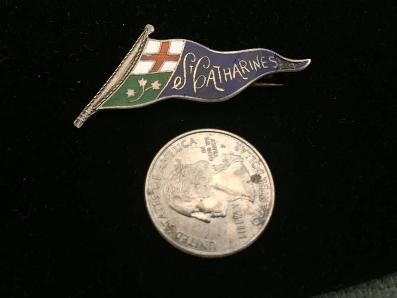 lot 60 image: Sterling Silver & Enamel St. Catherines Pennant Pin Brooch