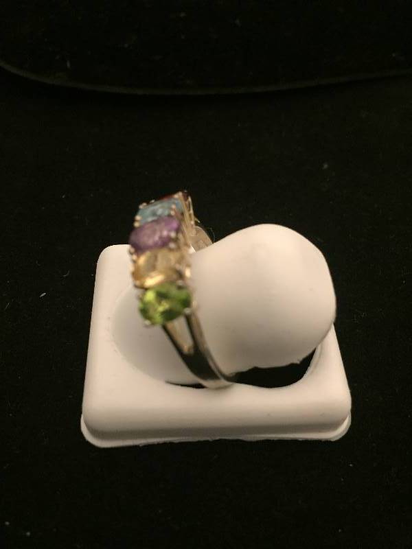 lot 70 image: Sterling Silver Rainbow Gem Ring