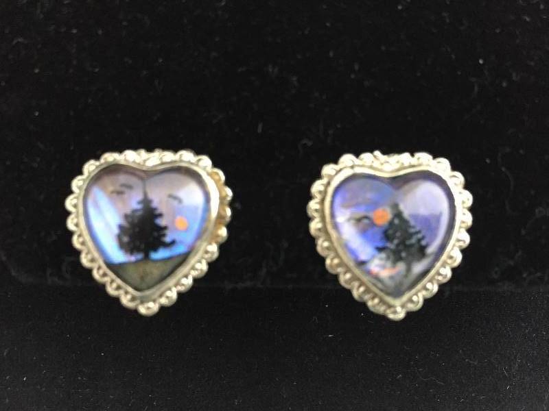 lot 48 image: Sterling Silver Butterfly Wing Heart Shaped Earrings