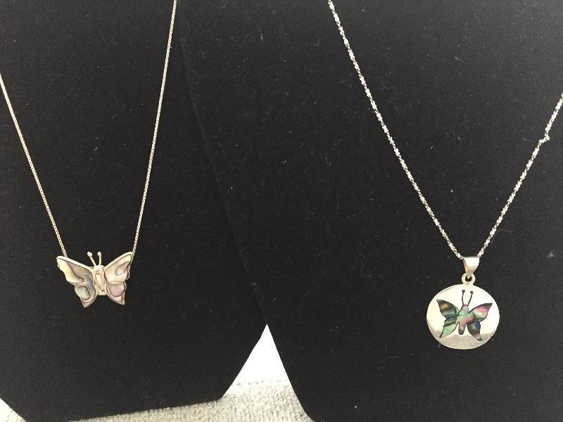 lot 49 image: Sterling Silver Necklaces with Abolone Butterflies