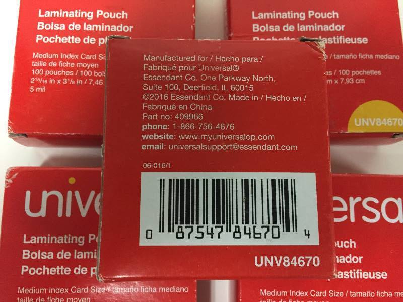 lot 42 image: 500 Universal Laminating Pouches - Medium Index Card Size