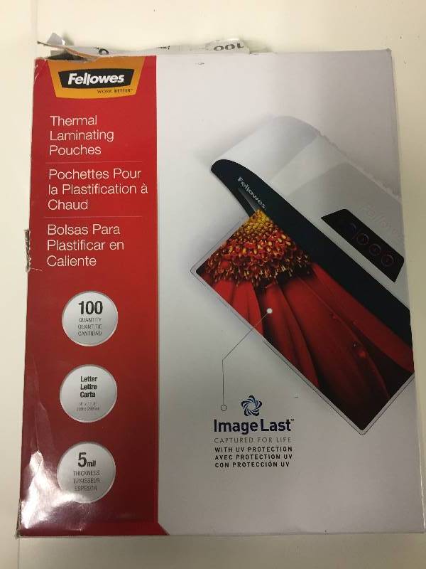lot 43 image: 100 Fellowes Thermal Laminating Pouches Letter Size