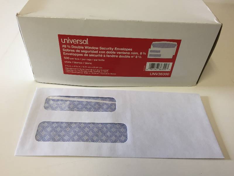 lot 105 image: 500 Universal #8 58 Double Window Security Envelopes UNV36300