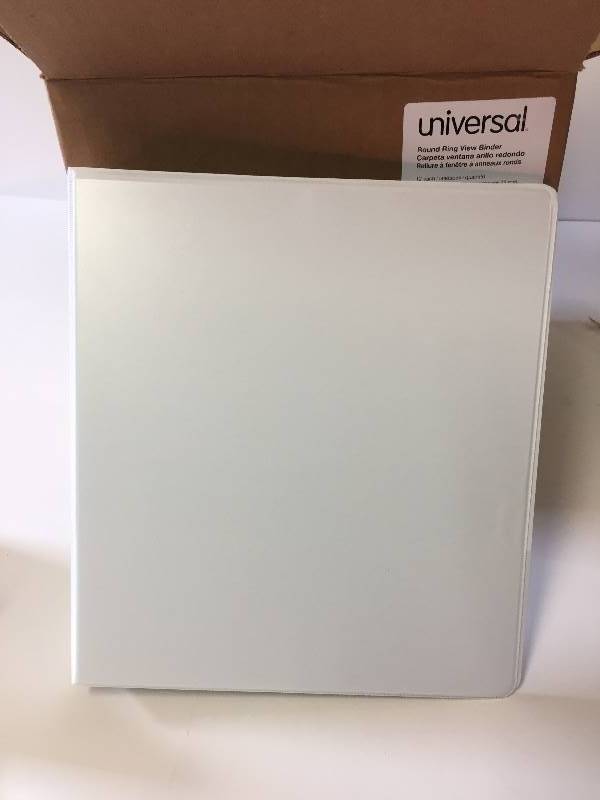 lot 68 image: 12 New Universal White 3 Ring Binders