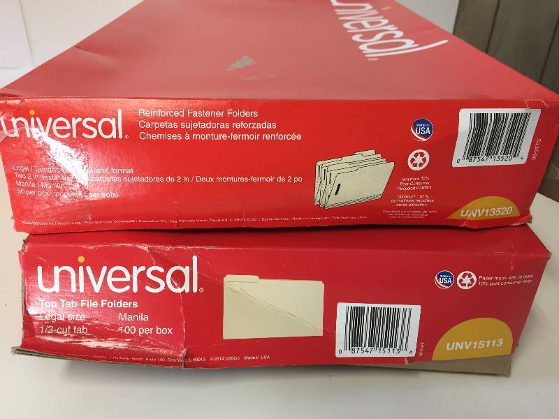 lot 10 image: Universal Legal Size Top Tab File Folders & Reinforced Fastener Folders